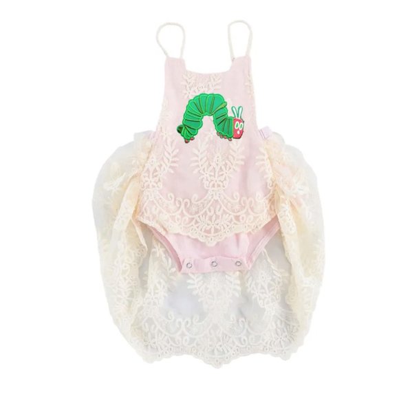 Hungry Caterpillar Dress First Birthday Outfit Lace Romper Birthday Smash Cake